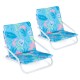 Set of 2 folding beach chairs with sponge padded seats in vibrant colors, perfect for camping and outdoor relaxation.
