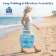 Folding beach chair with sponge padded seat, lightweight design, and vibrant colors, perfect for camping and beach days.