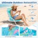 Folding beach chair with soft sponge padding and breathable fabric, perfect for camping and outdoor relaxation.
