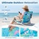 Folding beach chair with soft sponge padding and breathable fabric, ideal for camping and outdoor relaxation.