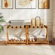 Set of 2 folding luggage racks in acacia wood with nylon straps and slatted shelves, perfect for guest rooms or hotels.