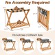 Folding luggage rack made of acacia wood with 5 nylon straps, ideal for guest rooms and hotels, no assembly required.