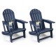 Side view of a blue HDPE Adirondack chair with a cup holder, showcasing its weather-resistant design for outdoor enjoyment.