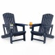 Two HDPE Adirondack chairs with cup holders feature a wood-like texture, ideal for outdoor relaxation by the fire pit.