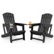 Set of 2 black HDPE Adirondack chairs with cup holders, featuring a wood-like texture for outdoor relaxation.