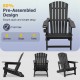 Black HDPE Adirondack chair with cup holder and wood-like texture, designed for outdoor relaxation and easy setup.