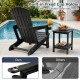 Black HDPE Adirondack chair with built-in cup holder and wood-like texture, perfect for relaxing by the poolside.