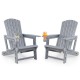 Set of 2 gray HDPE Adirondack chairs with cup holders and wood-like texture, perfect for outdoor relaxation.