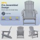 Gray HDPE Adirondack chair with cup holder features a wood-like texture, ideal for relaxing in gardens or patios.