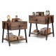 Industrial nightstand set featuring a rustic brown finish, spacious tabletop, and open storage shelf for versatile bedroom use.