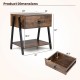 Industrial nightstand in rustic brown with a spacious tabletop, drawer, and open shelf for versatile bedroom storage.