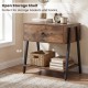 Rustic brown industrial nightstand featuring a spacious tabletop, practical drawer, and open shelf for storage in any room.