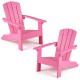 Set of 2 pink kid's Adirondack chairs with high backrest and armrests, perfect for indoor and outdoor use.