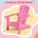 Kid's Adirondack chair dimensions in pink, featuring a high backrest and wide armrests for comfortable seating.