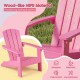 Kid's Adirondack chair in pink with high backrest and armrests, made of all-weather HDPE for indoor and outdoor use.