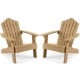 Set of 2 kids Adirondack chairs in brown, featuring a tilted high backrest and widened armrests for outdoor comfort.