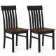 Set of 2 black kitchen dining chairs with slatted high backrests and rubber wood legs for comfortable seating.