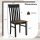 Black armless dining chair with slatted high backrest, featuring ergonomic design and rubber wood legs, dimensions.