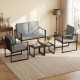 Set of 2 gray mid-century modern sofa chairs with cushions, featuring sturdy metal frames for living room or workspace.