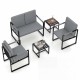 Mid Century Modern single sofa chairs with gray cushions, featuring sturdy metal frames, ideal for living rooms or.