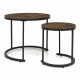 Set of 2 modern round nesting coffee tables in rustic brown with sturdy powder-coated frame, perfect for living room.