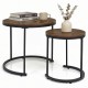 Set of 2 rustic brown nesting coffee tables with a sturdy black frame, ideal for living room or bedroom use.