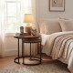 Modern round nesting coffee tables in rustic brown, showcasing a vintage design, perfect for living room or bedroom use.