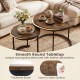 Set of 2 rustic brown round nesting coffee tables with smooth surfaces, perfect for living room or bedroom use.