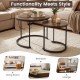 Set of 2 modern round nesting coffee tables in rustic brown, perfect for living room or bedroom use.