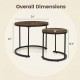 Set of 2 modern round nesting coffee tables in rustic brown with adjustable foot pads for living room use.