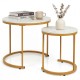 Set of 2 modern round nesting coffee tables with a golden frame, perfect for living room or bedroom decor.