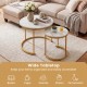 Set of 2 modern round nesting coffee tables in golden finish, featuring a wide tabletop for books and decor in any room.