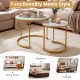 Set of 2 modern round nesting coffee tables in golden finish, perfect for living room or bedroom use.