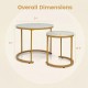 Set of 2 modern round nesting coffee tables with golden frames, featuring overall dimensions for versatile use in.