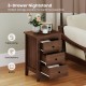 Walnut nightstand with three drawers, showcasing its elegant design and ample storage for bedside essentials.