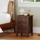 Walnut nightstand with three drawers, perfect for storage and enhancing home décor in tight spaces.