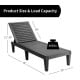 Adjustable backrest of the black outdoor chaise lounge chair, showcasing dimensions and 400lbs load capacity for patio.