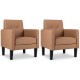 Set of 2 brown PU leather modern accent chairs with removable cushions, ideal for living rooms and home offices.