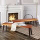 Set of 2 acacia wood dining benches with steel legs, perfect for outdoor use and easy to clean.