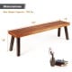 Acacia wood dining bench with steel legs, 60" long, 18" high, 13" wide, supports up to 700 lbs, ideal for outdoor use.