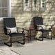 Set of 2 black patio chairs with breathable fabric, featuring high backrests and curved armrests for backyard.
