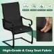 Black patio chair with breathable fabric, featuring a high backrest and curved armrests for backyard relaxation.