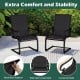 Set of 2 black patio chairs with curved seats and sturdy back support, ideal for backyard relaxation and stability.