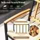Close-up of the selected acacia wood backrest on a patio dining chair with removable padded cushion for outdoor comfort.
