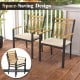 Set of 2 patio dining chairs with acacia wood armrests, removable cushions, and ergonomic backrest for outdoor comfort.