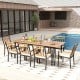Set of 2 patio dining chairs with removable padded cushions, featuring acacia wood armrests and a sturdy metal frame.