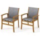Set of 2 patio dining chairs with acacia wood frame and breathable fabric, perfect for outdoor dining and relaxation.