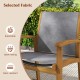 Close-up of a patio dining chair featuring breathable fabric and a sturdy acacia wood frame, perfect for outdoor.