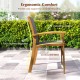 Side view of a patio dining chair featuring a solid acacia wood frame and breathable fabric for outdoor comfort.