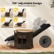 Patio rattan swivel recliner chair with adjustable backrest, soft cushion, and wood armrests for backyard relaxation.